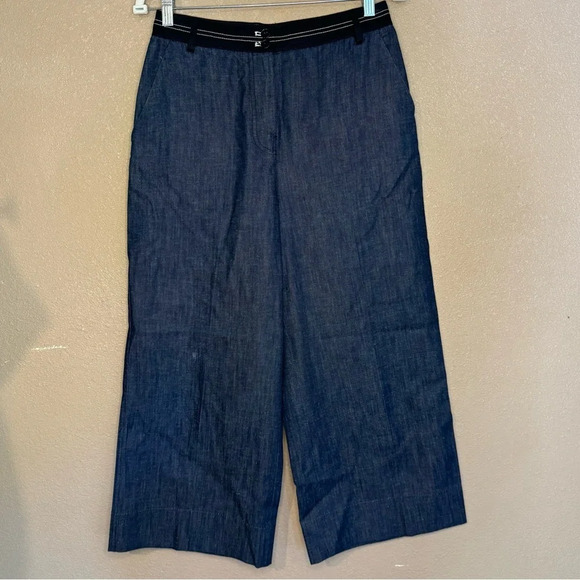 Elizabeth & James High Rise Linen Dark Wash Chambray Cropped Culottes A24 - Picture 1 of 5